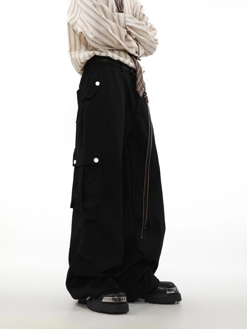 Houzhou-メンズワイドカーゴパンツ、バギーパンツ、特大、ルーズ、カジュアル、ヒップホップ、ポケット、男性ストリートウェア、春 y2k ボトムス  T240831222725_01