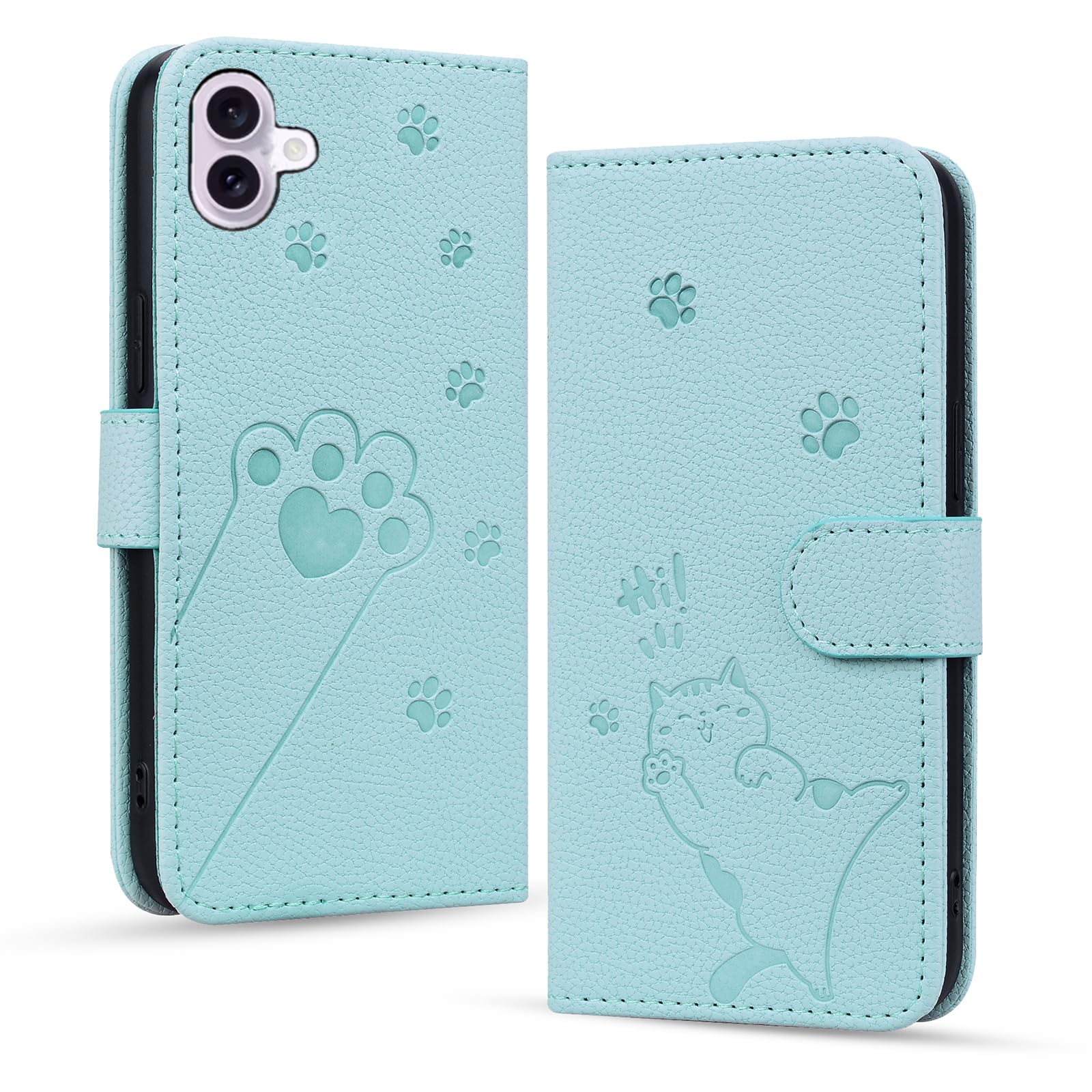 Mldjomid 用の iPhone 17 ケース 手帳型 アイフォン17 スマホケース 財布型 いphone17 携帯カバー case 幸せな子猫 あいふぉん17 携帯ケース PUレザー 6.3インチ対応 iPhone 17 ケース手帳型 人気 上質 かわいい 猫の足模様 マグネット式 カード収納 スタンド機能 全面保護 軽量 耐久性 耐衝撃 (ブルー)