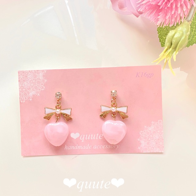 ♡リボン×ピンクハートイヤリング・ピアス♡