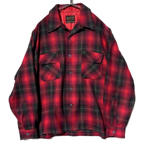 [Sears] Vintage Ombre Check Open Collar Wool Shirt [1970s-] Vintage Wool Shirt