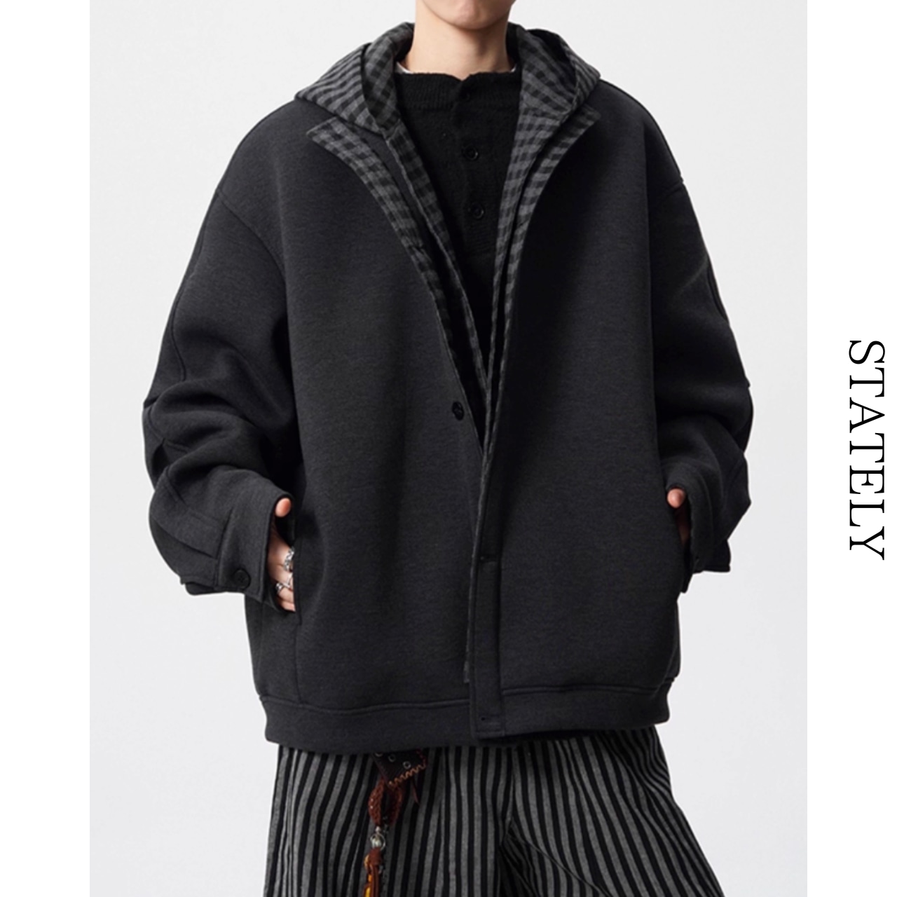 チェックライニング フーデッドブルゾン_O84・画像4