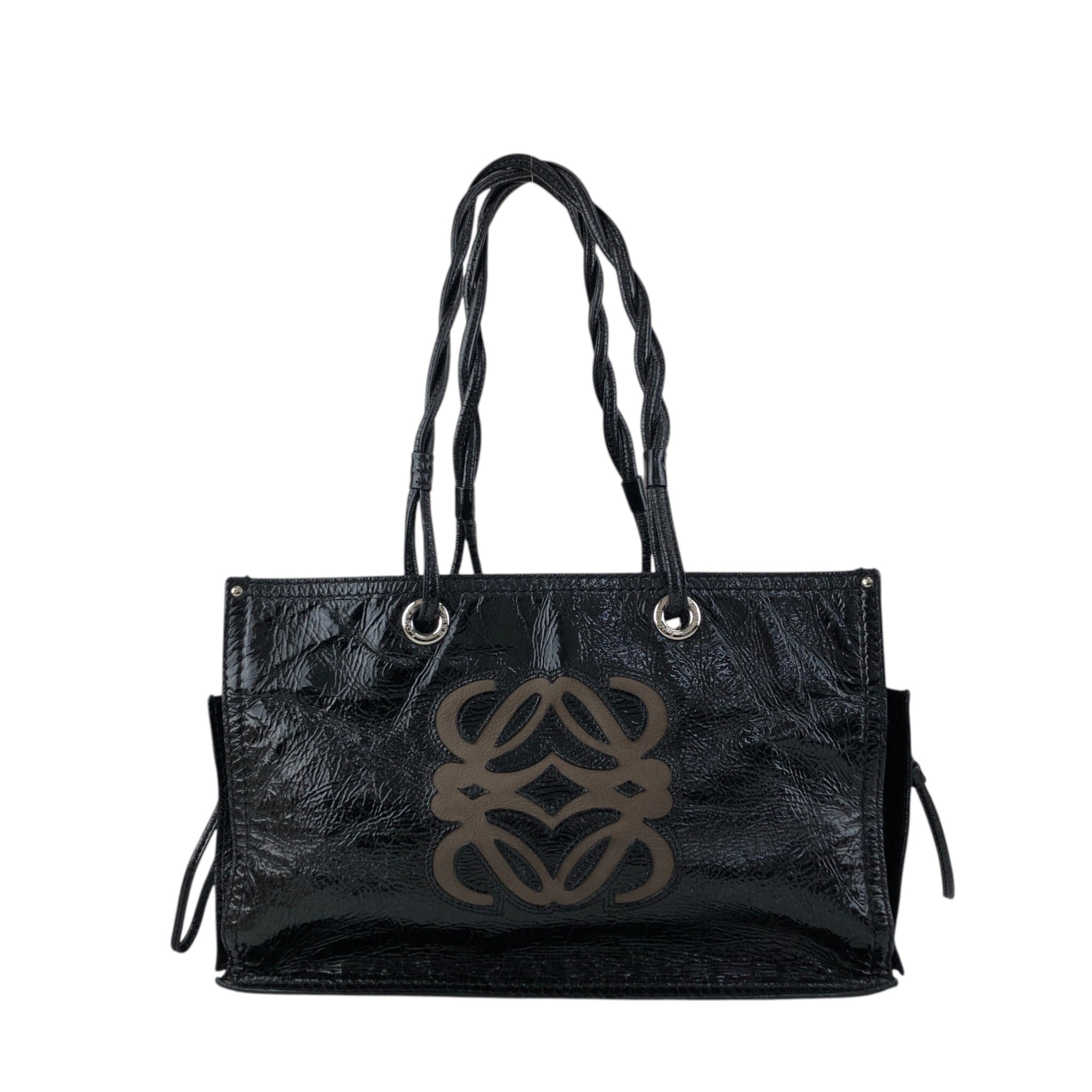 LOEWE ロエベ ハンドバッグ ブラック アナグラム エナメル トート