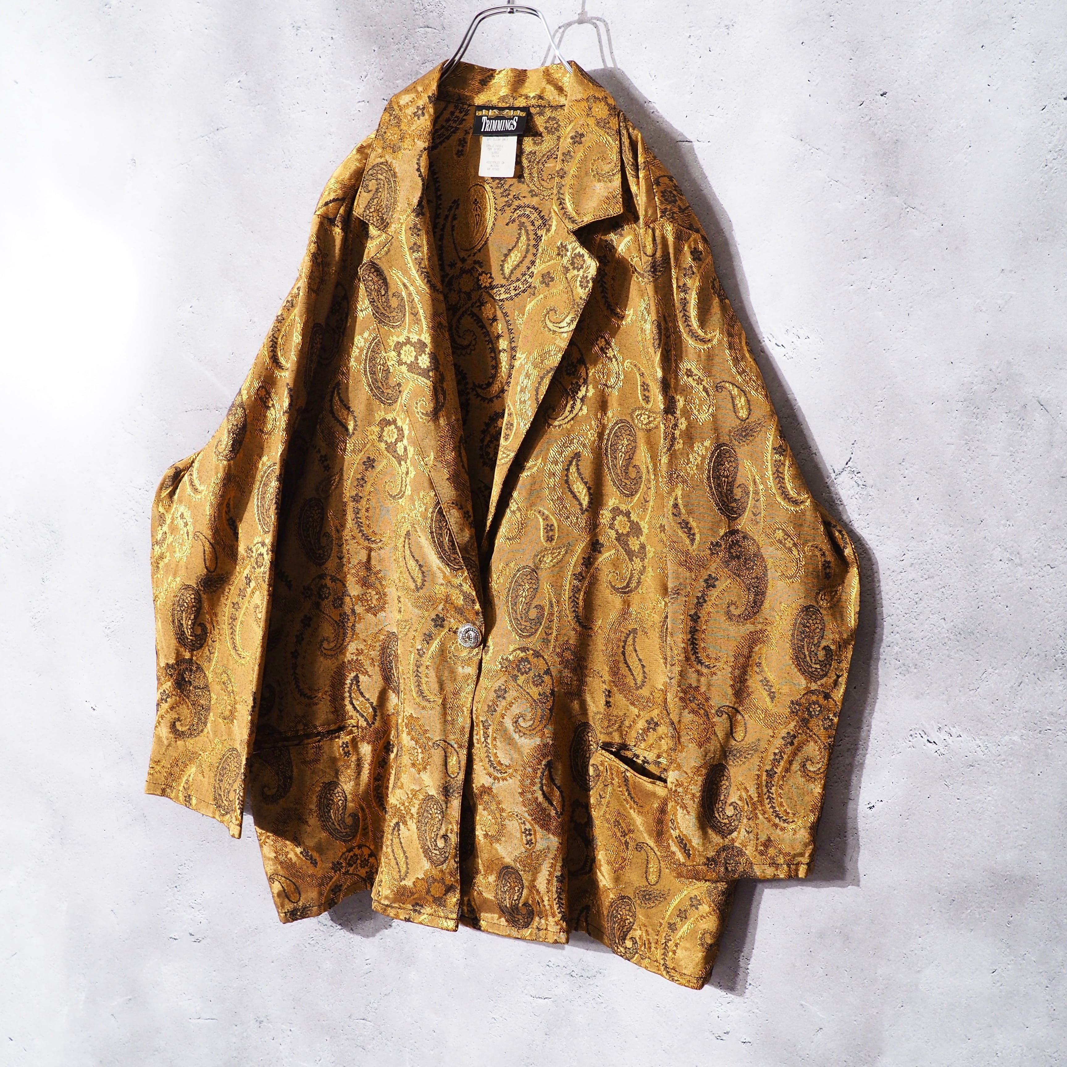 1990s Gold Luxury Paisley Embossed Vintage Loose Easy Jacket