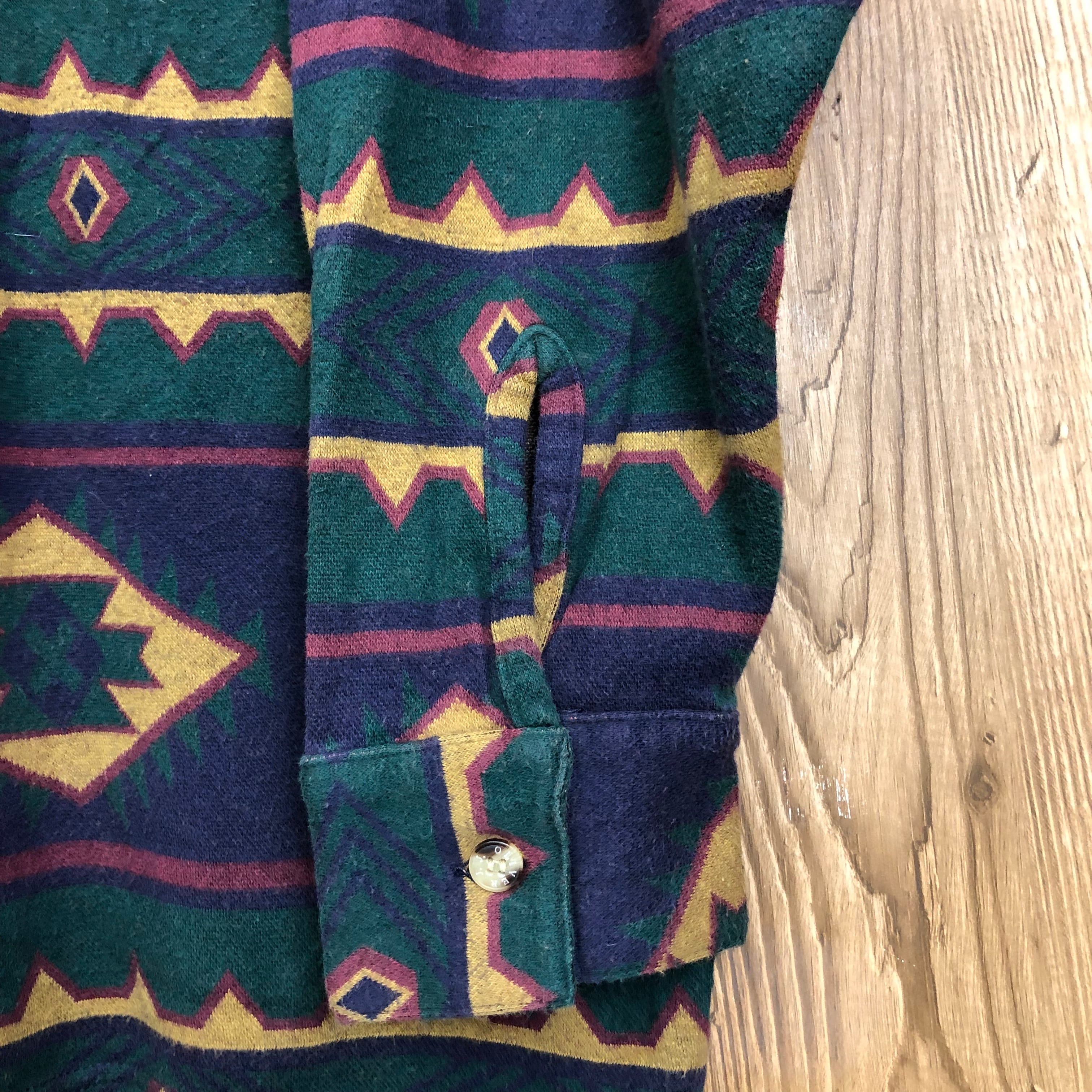 ☆90s J.J.OLIVER NATIVE ネイティブ柄 プリントネルシャツ 長袖シャツ