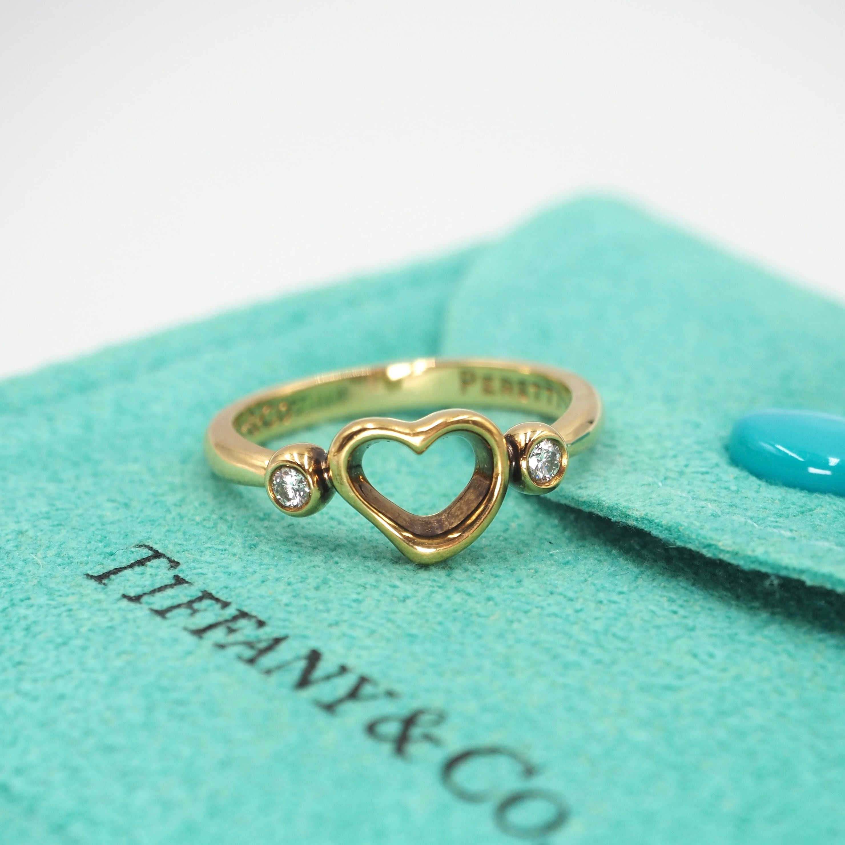 Tiffany&Co. 約9号 オープンハート ダイヤ リング ダイヤモンド K18 ティファニー 付属品付き