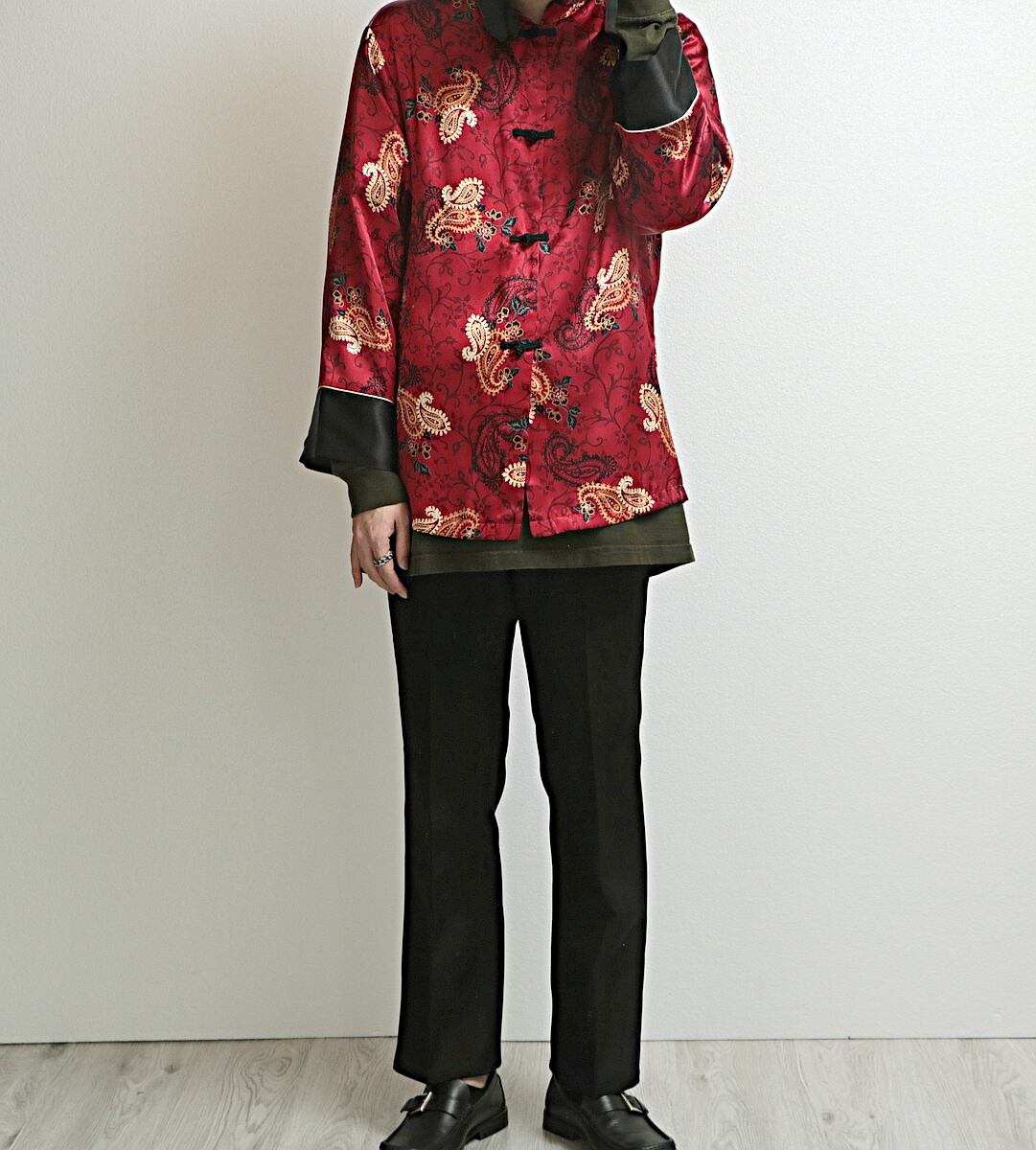 HALSTON サテン チャイナ 総柄 シャツ 古着 used | khaki select clothing