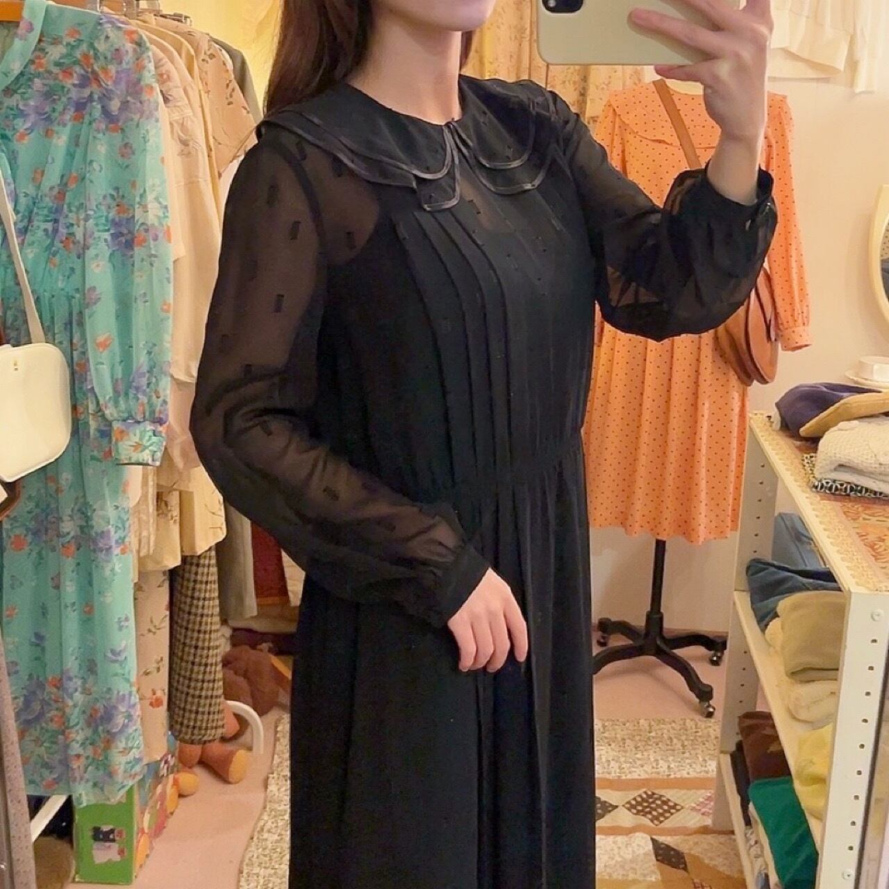 black sheer double collar one-piece