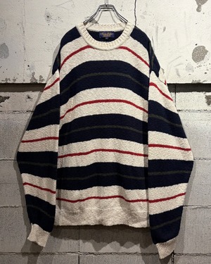 【Caka otto】80's〜90's “Brooks Brothers” Horizontal Stripe Vintage Loose Cotton Knit