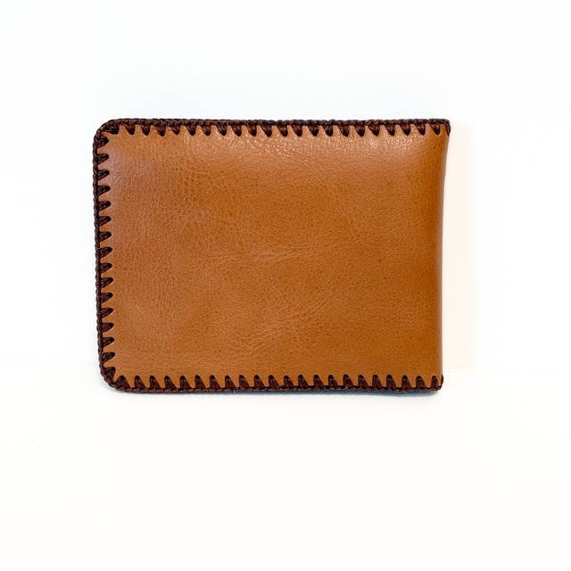 本革 二つ折り財布（リーフ模様・飾り縫い）6色  レザー  ハンドクラフト（財布/No.05）