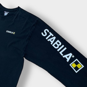 【Champion】STABILA ロンT 水平器 メーカー 企業系 ロングTシャツ 長袖Tシャツ ワンポイントロゴ 袖プリント チャンピオン X-LARGE ビッグサイズ 古着