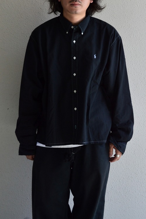 VENTITANK PROJECT Old Polo Ralph Lauren 1990's Dyed Black Custom Remade Collection "OXFORD SAX BLUE PONY" Shirt オールドラルフ カスタムシャツ