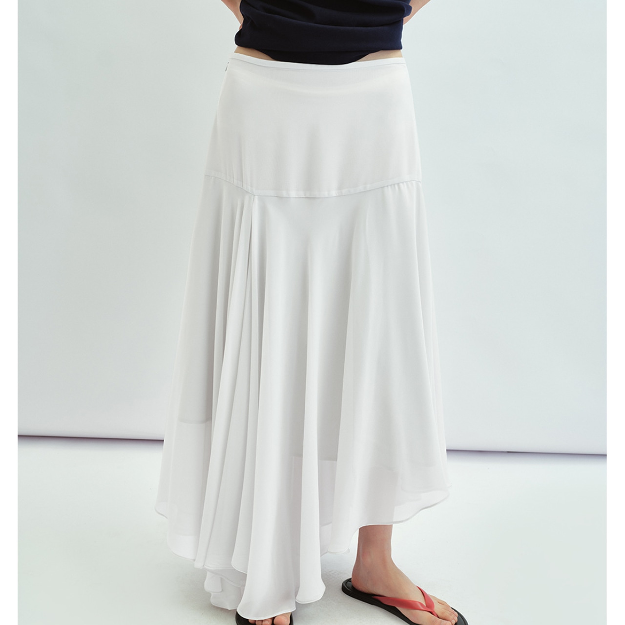 Asymmetrical Midi Flare Skirt T4358