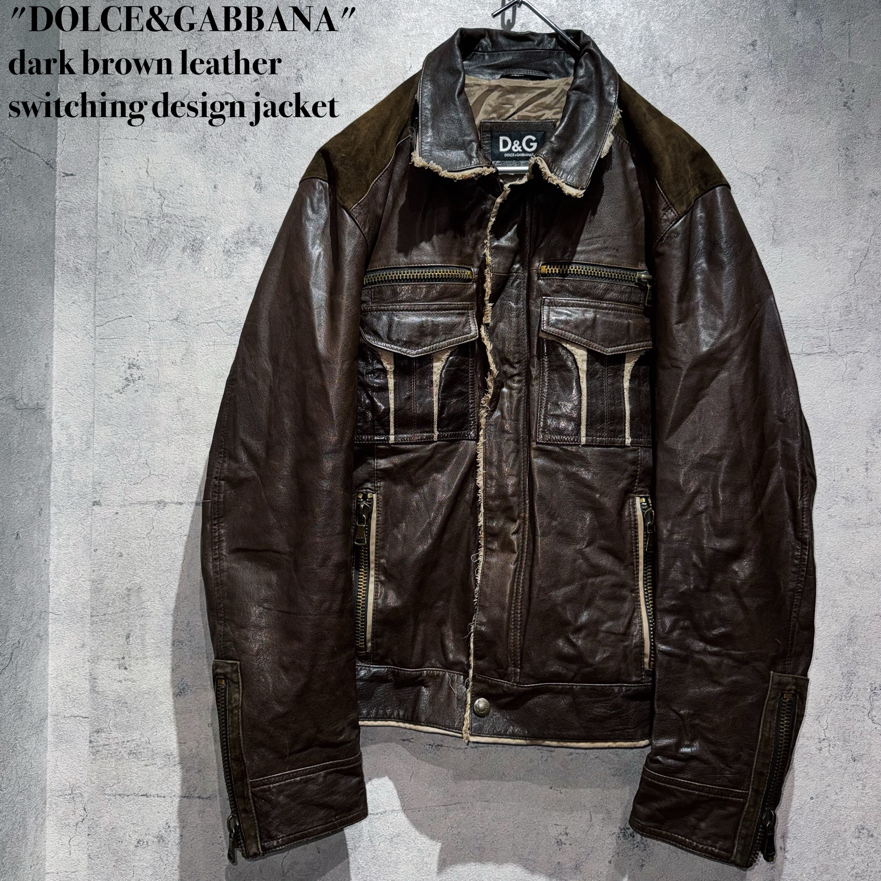 "DOLCE&GABBANA"dark brown leather switching design jacket