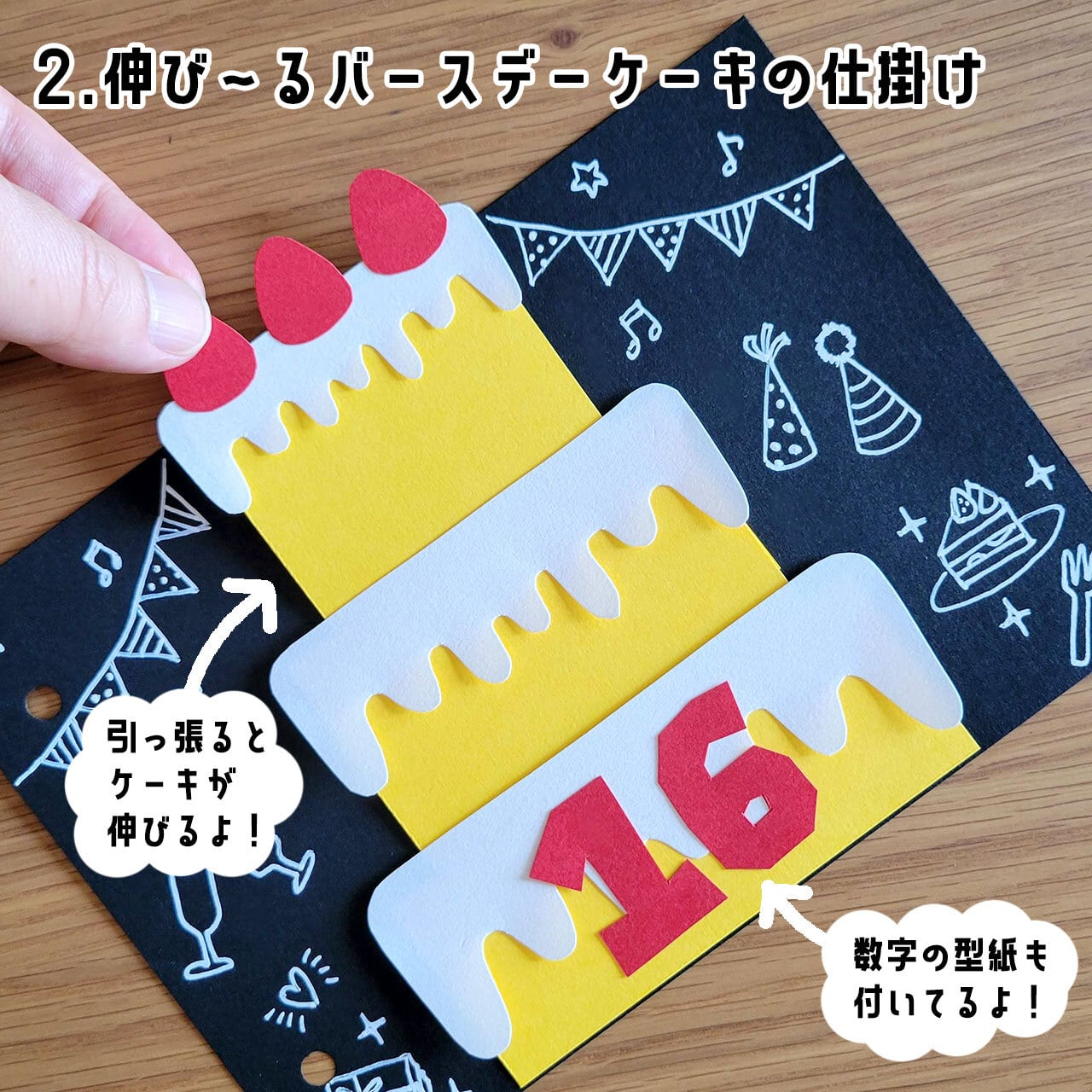仕掛けアルバム　パーツセット26 手作りアルバムの仕掛け（回る観覧車+伸びるバースデーケーキ）型紙2種