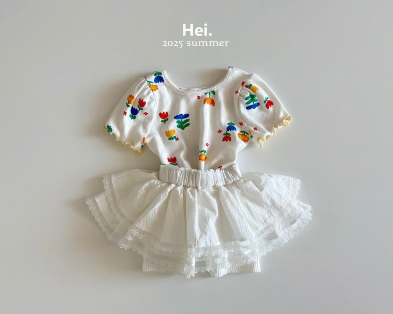 【Hei.】フラワープリントパフスリーブTシャツ  70~110cm - 2
