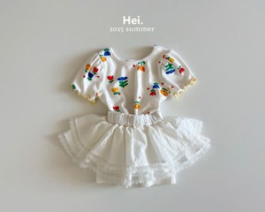 【Hei.】フラワープリントパフスリーブTシャツ  70~110cm