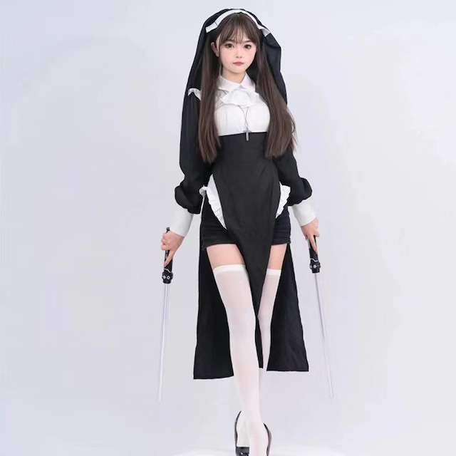 （5点セット）ハロウィン 修道女 セクシー 仮装 学園祭 文化祭 制服 S M L XL コスチューム78325956