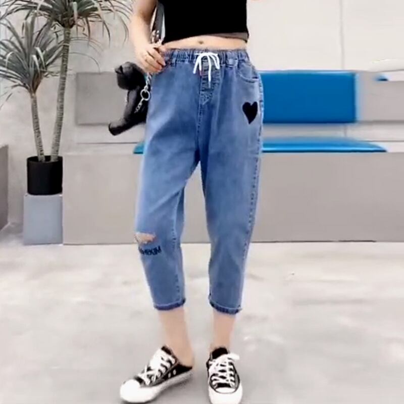 ハートジーンズ サマールーズパンツ クロップド レッド レース 刺繍 大きめサイズ 夏物 ミックスインファッション3393424378