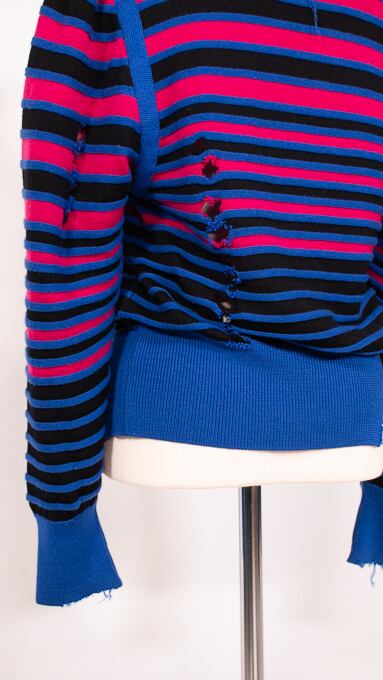 SAINT LAURENT ストライプニットセーター Yves Saint Laurentダメージストライプニット | 5Vintage