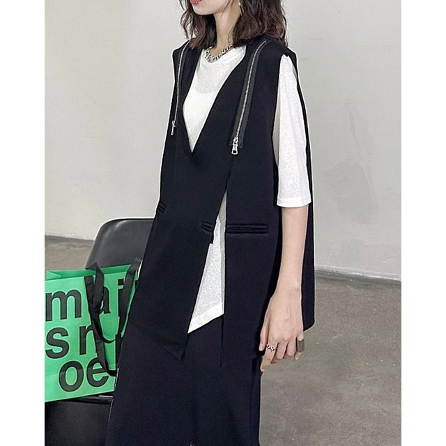 Double zipper slit vest C0180