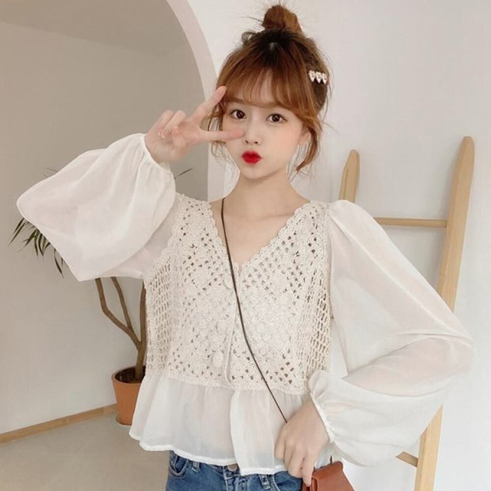 レース切り替え かぎ編み レディース トップス 春夏 韓国 きれいめ 大人 かわいい おしゃれ カジュアル 大人可愛い 大人女子