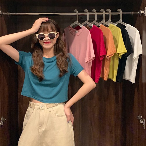✞ Tシャツ ラウンドネックソリッド カラーショートベーシック半袖スリーブトップス ソリッドカラー ✞ゴスロリ SM ミリ 甘ロリ クラロリ 和ロリ エレガント 黒ロリ 姫ロリ 華ロリ BB-BB5715336