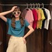 ✞ Tシャツ ラウンドネックソリッド カラーショートベーシック半袖スリーブトップス ソリッドカラー ✞ゴスロリ SM ミリ 甘ロリ クラロリ 和ロリ エレガント 黒ロリ 姫ロリ 華ロリ BB-BB5715336