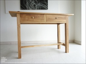 「 N様　御予約商品」チーク総無垢材 デスク2dr 机 パソコンデスク 学校机 作業台 手作り ナチュラル 木製 什器 無垢 銘木家具 真鍮取っ手 W110cm 送料無料