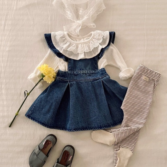 ベビー＆キッズ　韓国風 フリル付き デニム　ワンピース