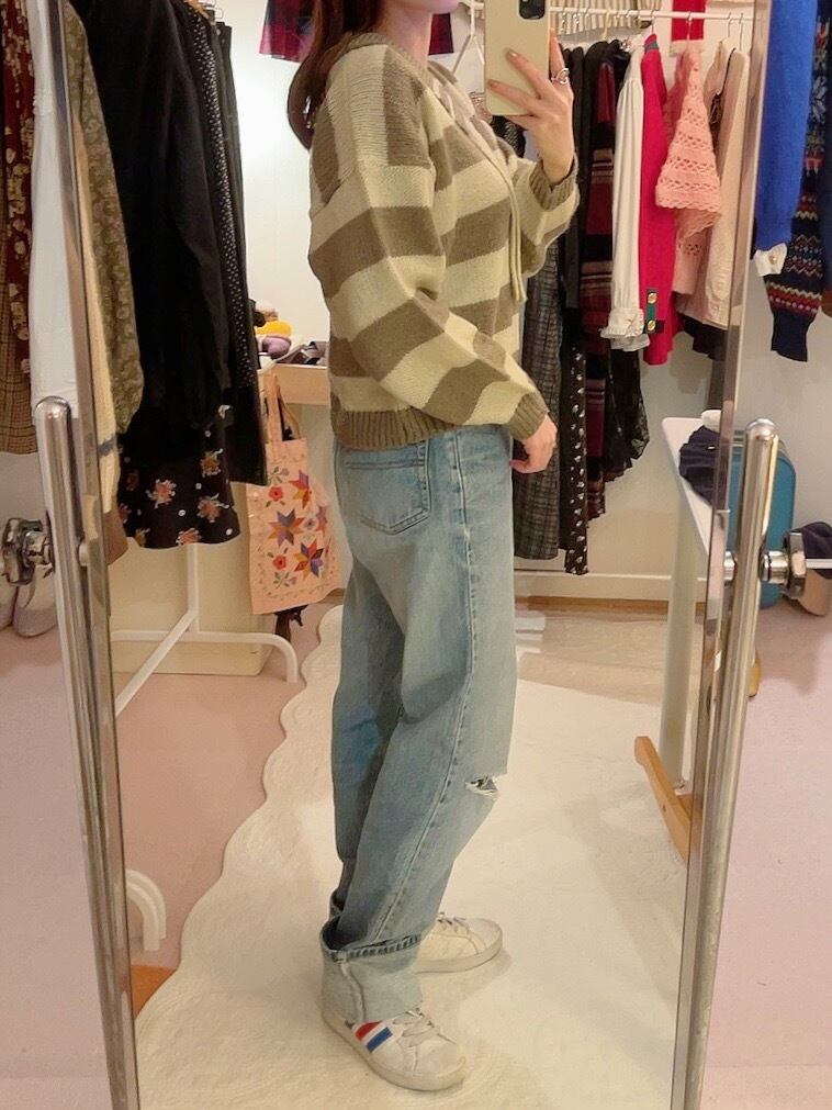 khaki cream border necktie sweater