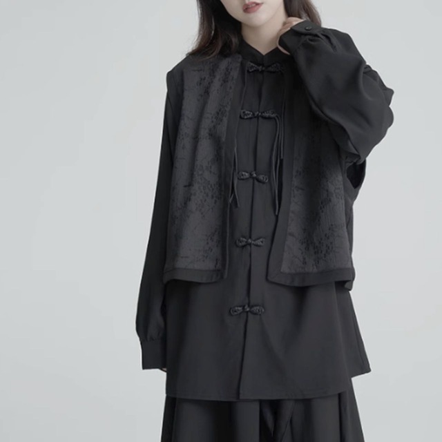 Layered jacquard vest style shirt C0610