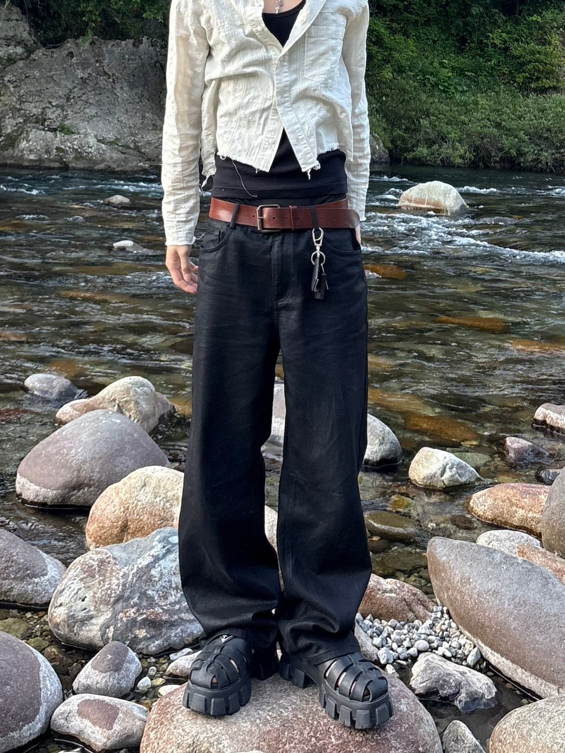 即納】RADIANT Straight lubecoating denim | 韓国ファッション