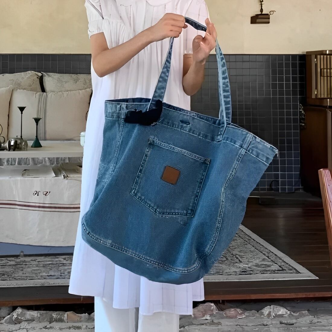 Denim big tote bag S1631
