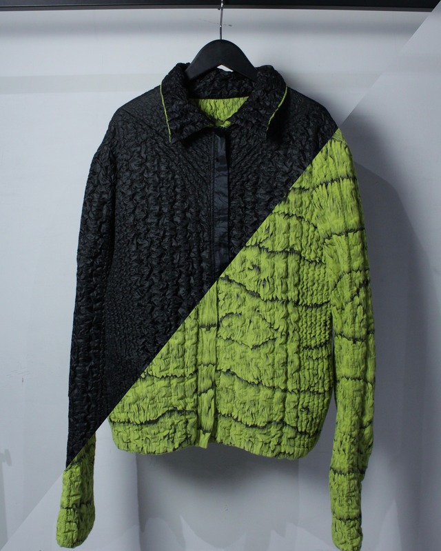 【Caka BLACK】“Reversible” Black × Green Vintage Zip Up Popcorn Jacket