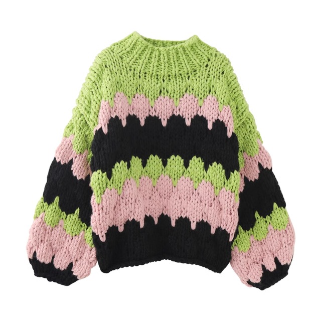 color striped knit sweater【2023112202】