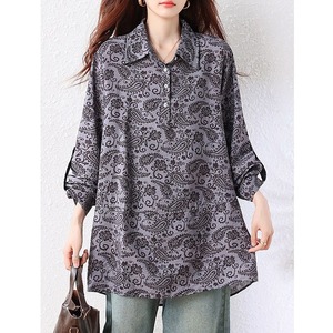 PAISLEY PRINT RELAXED LONG SHIRT TOP M-18157