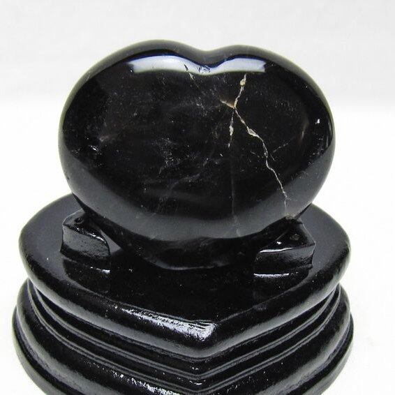 モリオン 置物 黒水晶 ハート 台座付属 一点物 155-1003