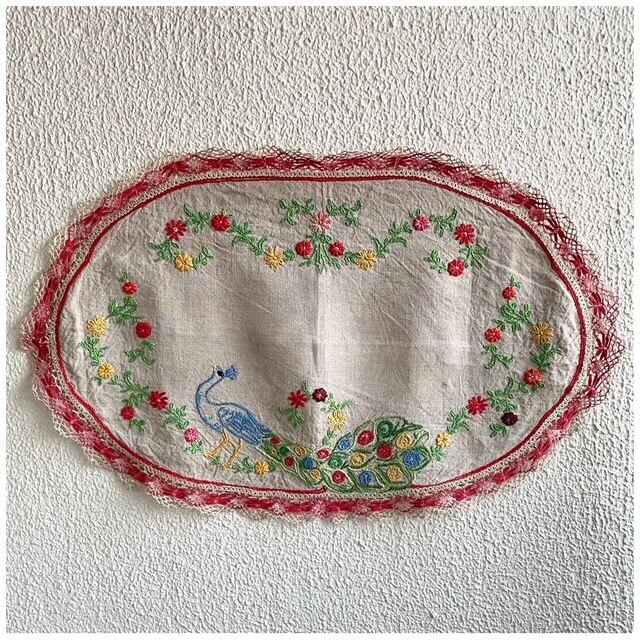 フランス買付 ヴィンテージ 刺繍クロス 手刺繍 テーブルセンター