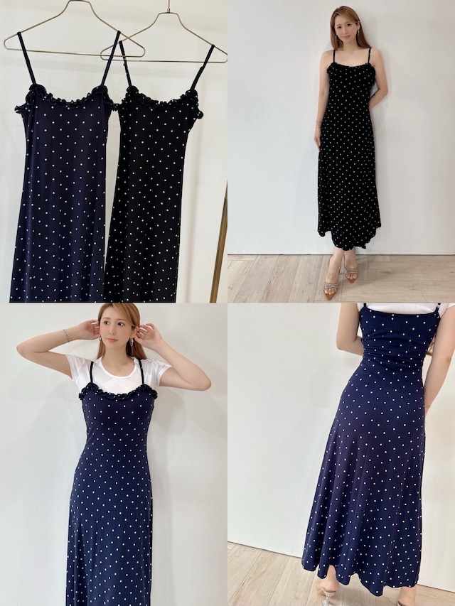 新作SALE！！パット付きドットストレッチワンピース　¥6,900+tax