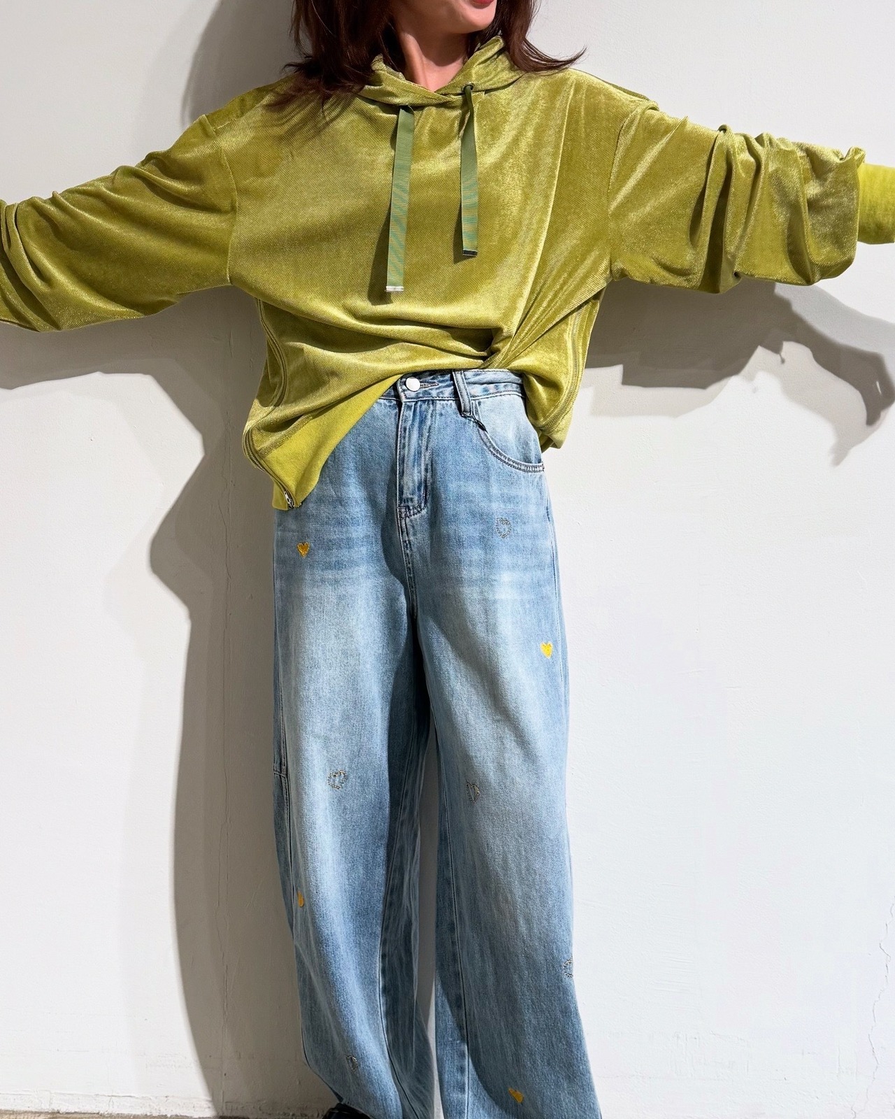 ポリーヌブロー   刺繍ハートワイドデニムパンツ