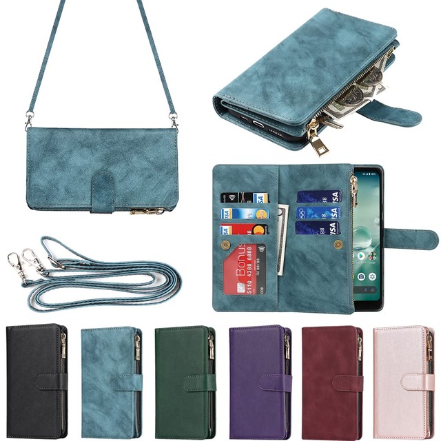 Eastwave for AQUOS wish2 SHG08 SH-51C ケース for AQUOS wish SHG06 A104SH SH-M20 縄掛けケース 手帳型 wish 2 財布型 ICカード コインポケット ストラップ付き カード 収納ブルー