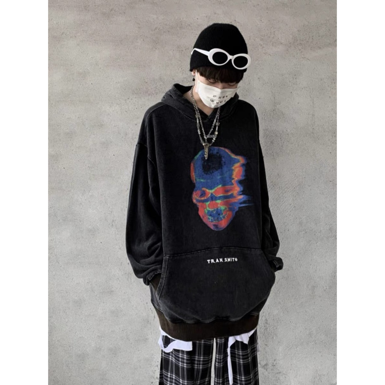 VINTAGE ストリート カラースカル パーカー T320