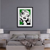 Monroe Love (Green)｜モノクロームに映えるグリーンが魅せるモードポップアートポスター｜洗練と華やかさを添えるインテリアA3ポスター