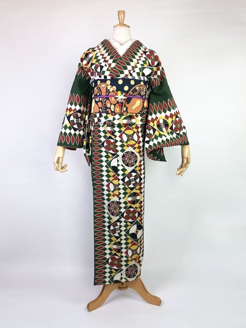 【数量限定色】ポリエステル小紋　「Gentle Shield」  オリーブグリーン