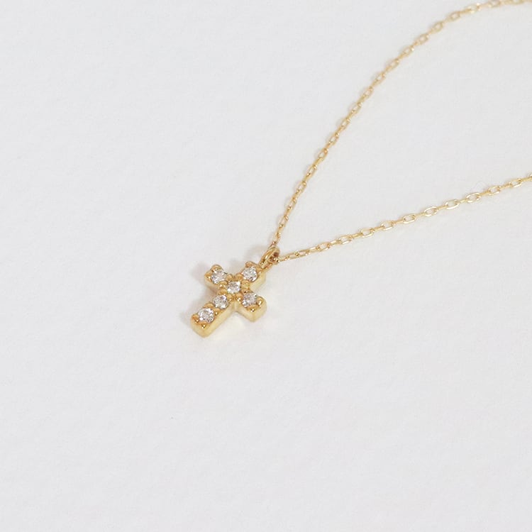 K10 クロス 十字架 天然ダイヤネックレス 0.05ct | ohane jewelry