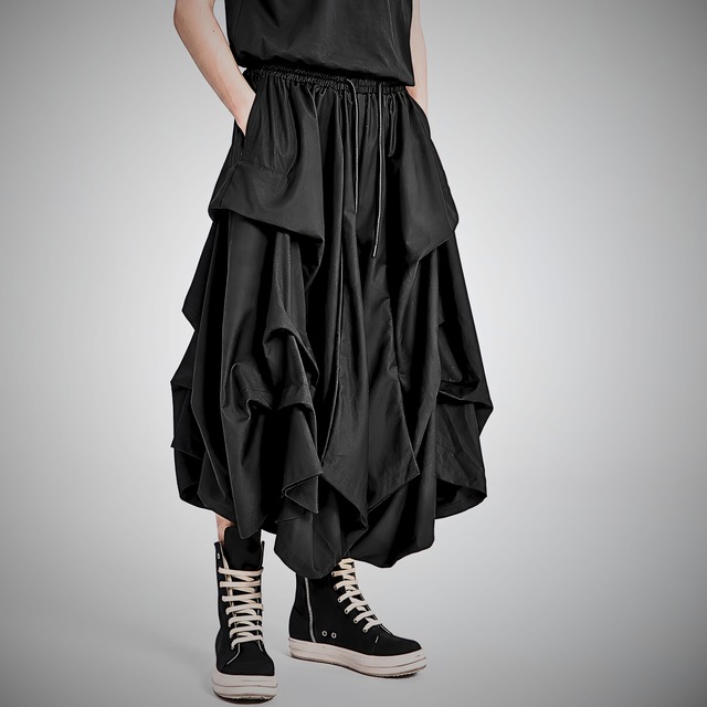 【ORV0020】Irregular Pleated Wide-Leg Culottes, Plus Size