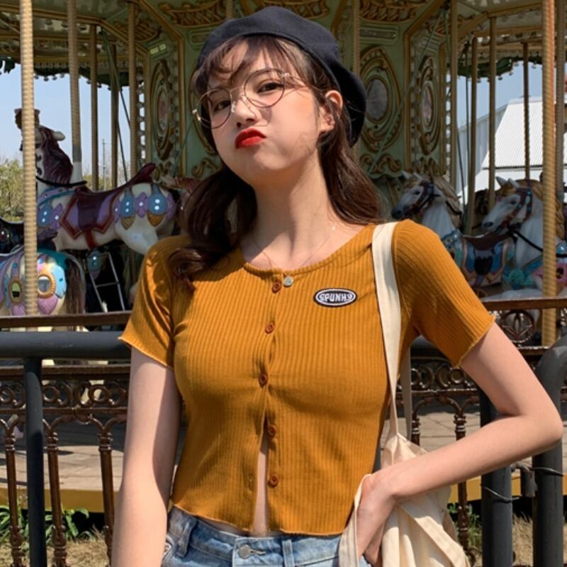 ニットTシャツ レディースサマー薄手クロップドトップス 夏物 YY-ファッション24734225610