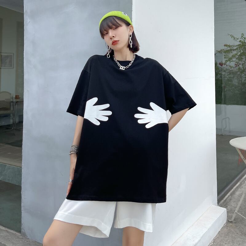 ブラックTシャツ レディースサマールーズ薄手カジュアルトップス 夏物 ラブタオタオダレンハウス9771165251