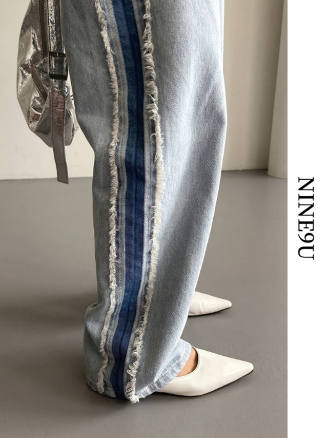 denim fringe side-line pants【NINE-T0105】