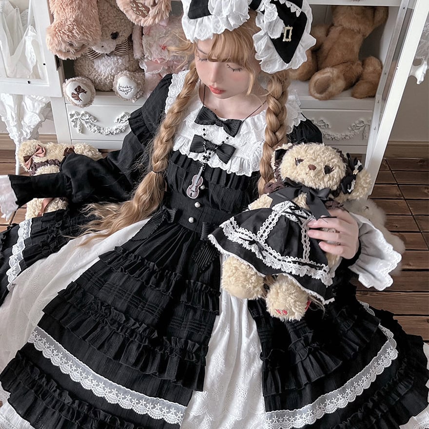 ゴスロリ好きに】ドールゴシック ロリータワンピース フリル重ね